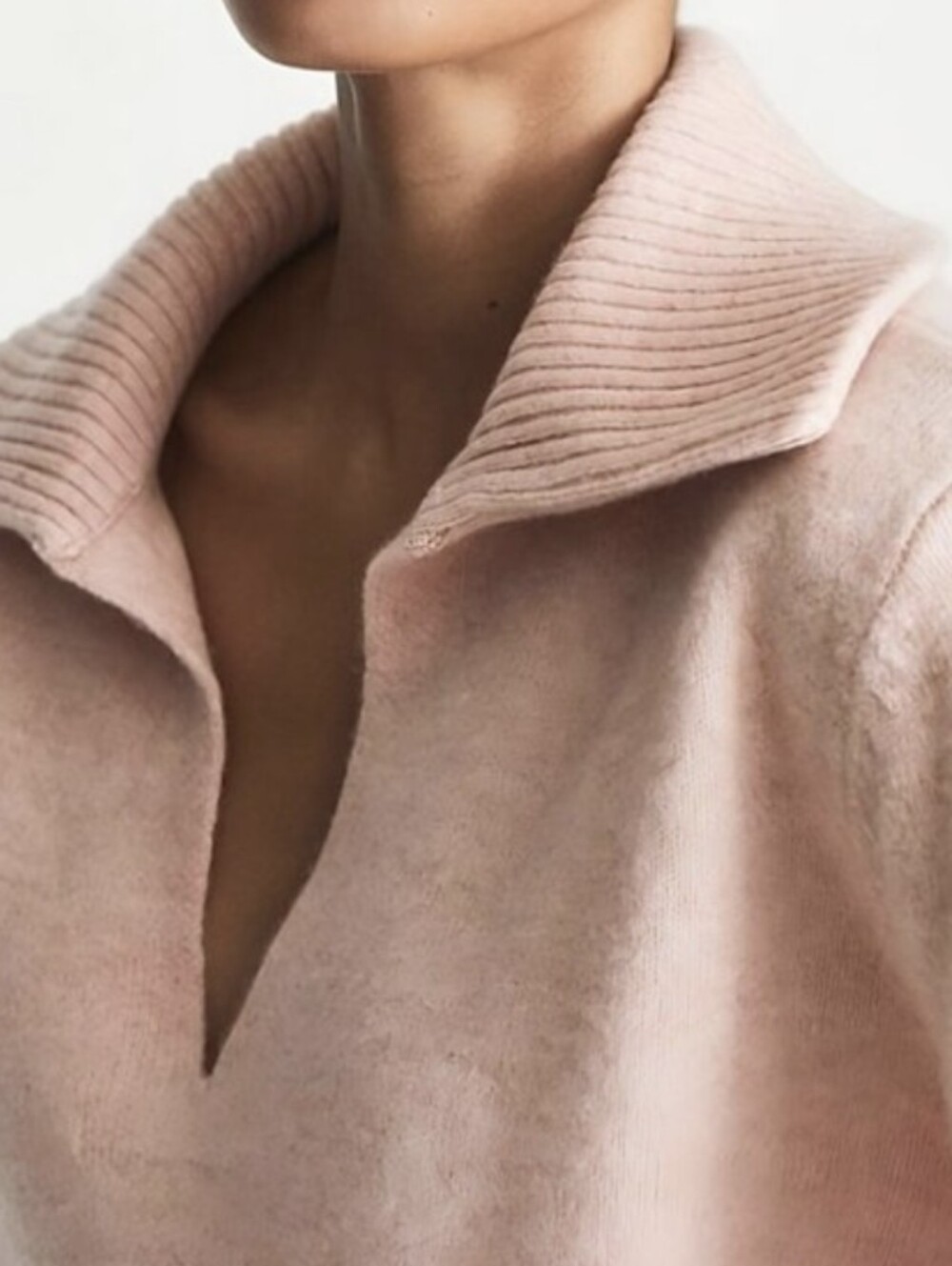 REISS Rylee Blush Cashmere Blend Pink V-Notch Collar Sweater